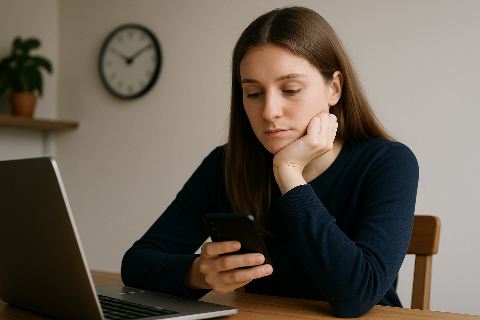 Pessoa distraída no celular em vez de trabalhar, simbolizando a procrastinação e o adiamento de tarefas.
