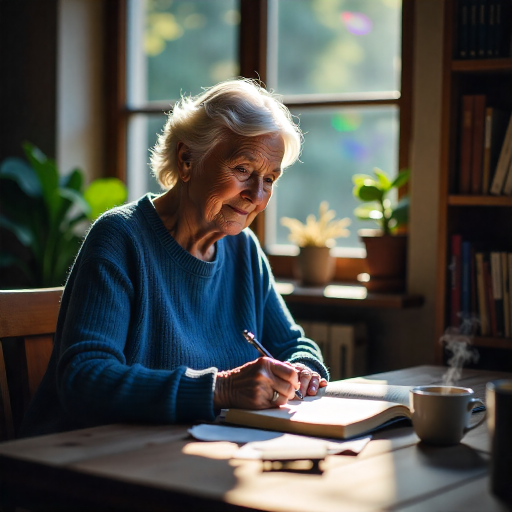 Pessoa escrevendo à mão com caneta sobre caderno